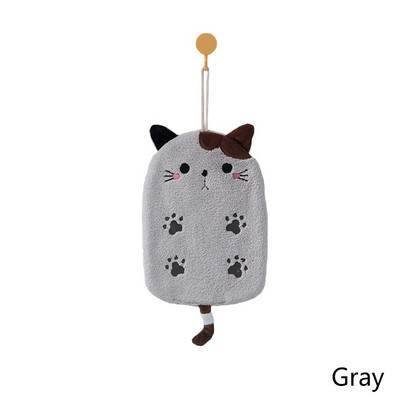 Macska hímzett törölköző szuper nedvszívó függő típusú kéztörlő korall bársony lakberendezési kettős célú fürdőszobai kellékek