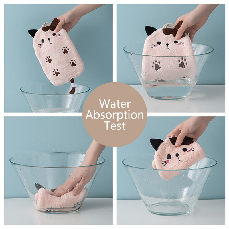 Macska hímzett törölköző szuper nedvszívó függő típusú kéztörlő korall bársony lakberendezési kettős célú fürdőszobai kellékek