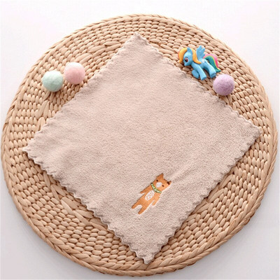 1vnt 25x25cm koralinis aksominis minkštas rankinis nėrinis animacinis filmas, išsiuvinėtas gyvūnas vaikams, nosinė maža kvadratinė rankšluostis