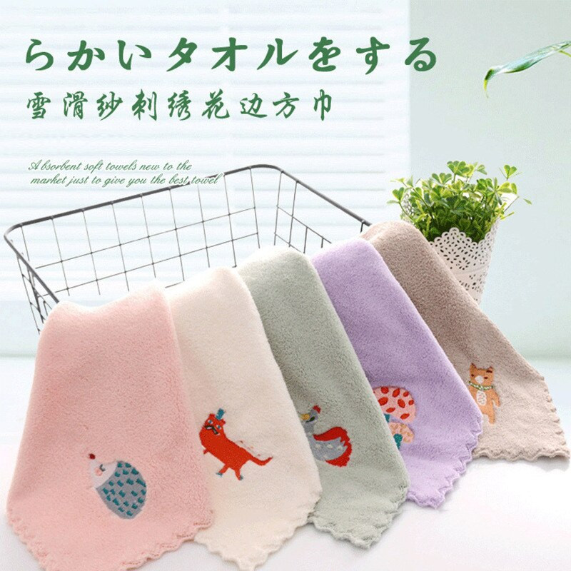 1vnt 25x25cm koralinis aksominis minkštas rankinis nėrinis animacinis filmas, išsiuvinėtas gyvūnas vaikams, nosinė maža kvadratinė rankšluostis