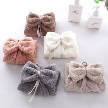 Bowknot Коралова кадифена кърпа за ръце за кухня Баня Микрофибър Меки халки за окачване Бързосъхнещи абсорбиращи кърпи Домашни хавлиени кърпи