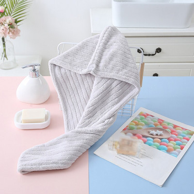 Vienspalvė koralų vilnos Sausų plaukų kepuraitė Poliesterio juostelė Paprasta, stipriai sugerianti vandenį greitai išdžiūvusi, skirta suaugusiems vaikams vonios kambaryje