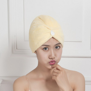 Coral Velvet Dry Hair Πετσέτα μπάνιου Μικροΐνες Quick Drying Turban Super Absorbent Γυναικεία Καπέλα Μαλλιών Περιτύλιγμα με κουμπί Πύκνω