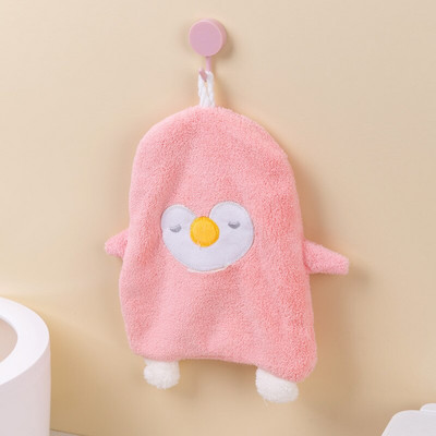 2 bucăți drăguț pinguin prosop din catifea coral agățat gospodărie baie bucătărie pentru copii prosop absorbant de desene animate prosop pătrat