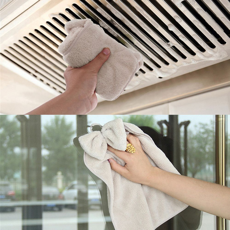 Akasztó hurkok Gyorsan száradó Bowknot nedvszívó otthoni frottír törölközők Korall bársony kéztörlő mosogatórongyok