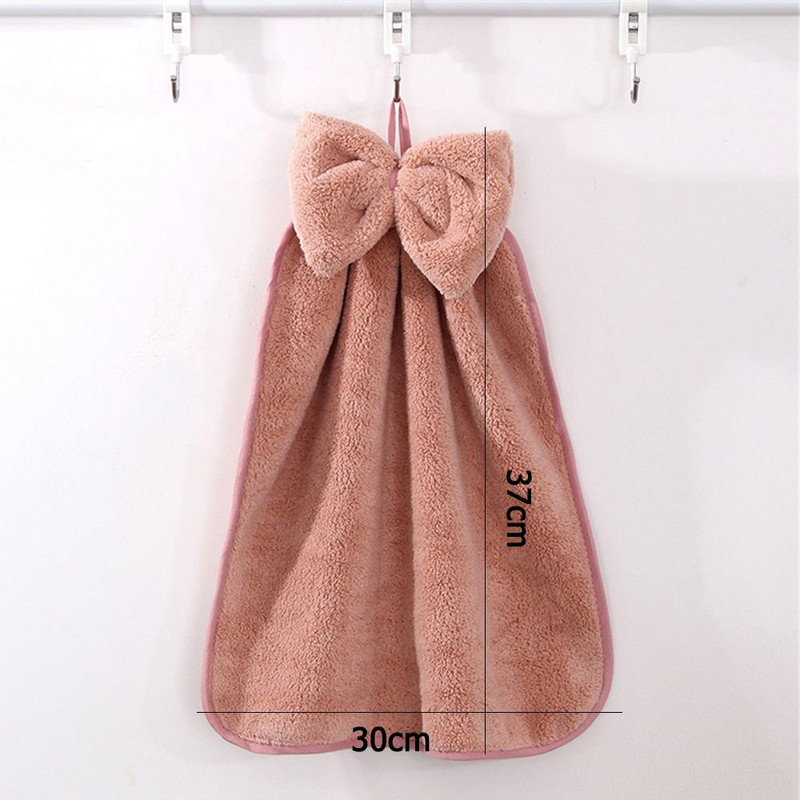 Akasztó hurkok Gyorsan száradó Bowknot nedvszívó otthoni frottír törölközők Korall bársony kéztörlő mosogatórongyok