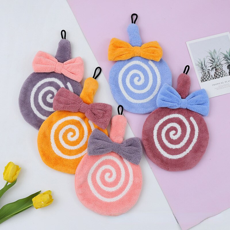 Gyorsan száradó puha nedvszívó korall bársony törölközők nyalóka kéztörlő konyhai fürdőszoba labda akasztóhurkokkal tisztítókendő