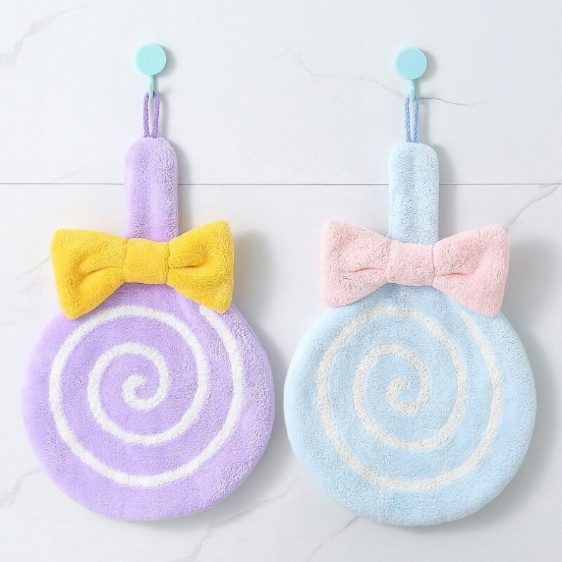Prosop de mână agățat în formă de acadele șterge prosop de mână Coral catifea absorbant moale drăguț prosop de mână pentru copii pentru bucătărie baie Nou