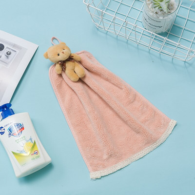 30X36CM pakabinamas rankšluostis Minkštas koralinis aksominis virtuvės animacinis filmas Mielas vandenį sugeriantis sutirštintas valantis rankų rankšluostis