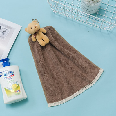 30X36CM pakabinamas rankšluostis Minkštas koralinis aksominis virtuvės animacinis filmas Mielas vandenį sugeriantis sutirštintas valantis rankų rankšluostis