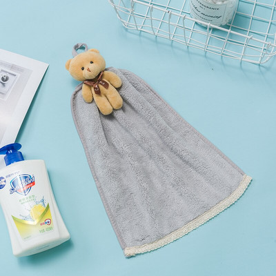 30X36CM pakabinamas rankšluostis Minkštas koralinis aksominis virtuvės animacinis filmas Mielas vandenį sugeriantis sutirštintas valantis rankų rankšluostis