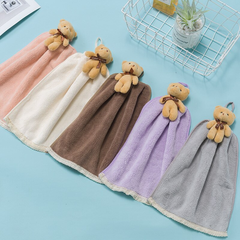 30X36CM pakabinamas rankšluostis Minkštas koralinis aksominis virtuvės animacinis filmas Mielas vandenį sugeriantis sutirštintas valantis rankų rankšluostis