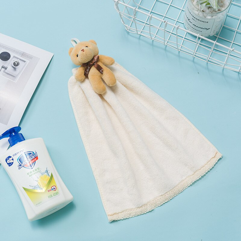 30X36CM pakabinamas rankšluostis Minkštas koralinis aksominis virtuvės animacinis filmas Mielas vandenį sugeriantis sutirštintas valantis rankų rankšluostis