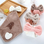 30x30cm Rankšluostis Bowknot Coral Velvet Love siuvinėta pakabinama minkšta medžiaga Super sugeriančios indų servetėlės virtuvės vonios kambariui