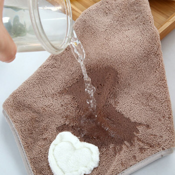 30x30CM хавлиена кърпа за ръце с панделка коралово кадифе любов бродирана висяща мека кърпа супер абсорбираща кърпа за кухня за баня