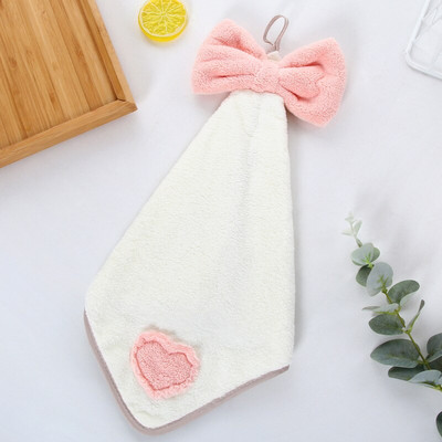 30x30cm Rankšluostis Bowknot Coral Velvet Love siuvinėta pakabinama minkšta medžiaga Super sugeriančios indų servetėlės virtuvės vonios kambariui