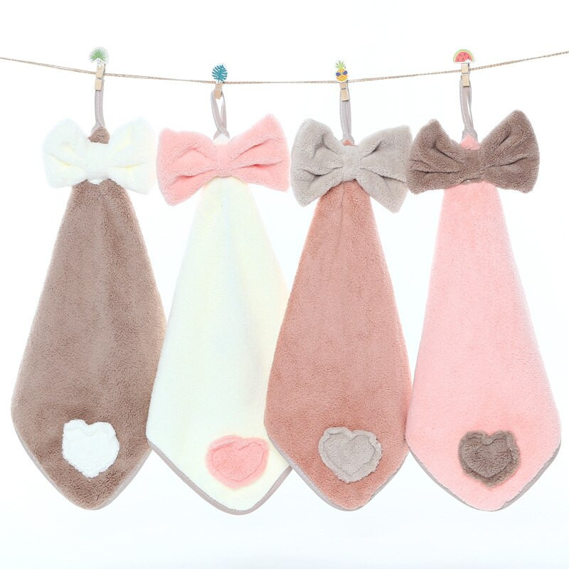 30x30cm Rankšluostis Bowknot Coral Velvet Love siuvinėta pakabinama minkšta medžiaga Super sugeriančios indų servetėlės virtuvės vonios kambariui