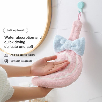 Κρεμαστή πετσέτα χεριών Lollipop Cartoon Wipe Πετσέτα χεριών Coral Velvet απορροφητική μαλακή χαριτωμένη παιδική πετσέτα χεριών για μπάνιο κουζίνας
