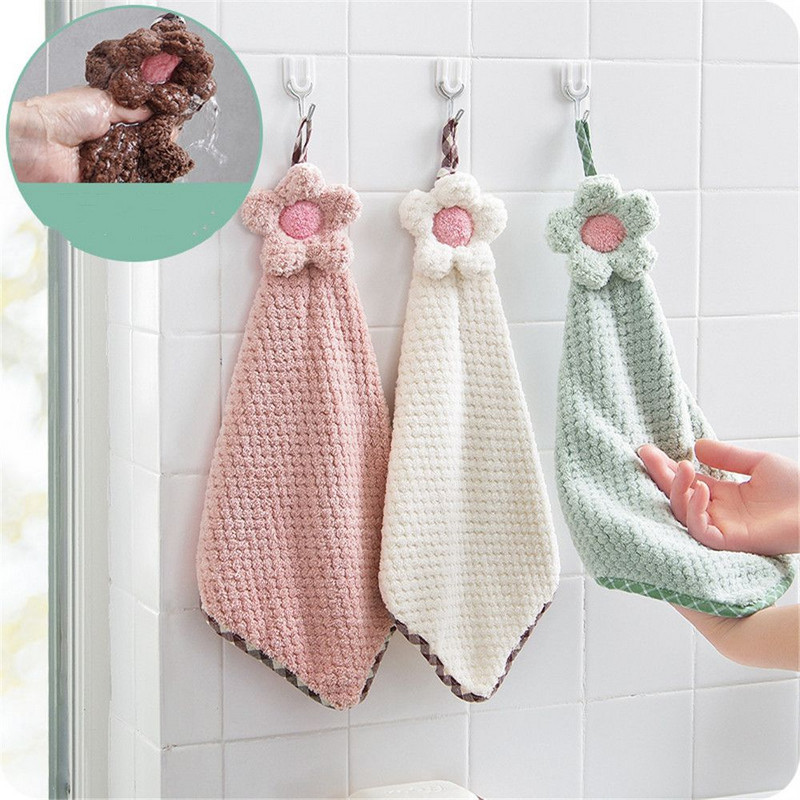 Noi cârpe de curățare din desene animate, prosoape de mână pentru agățarea de bucătărie, catifea coral, floarea soarelui