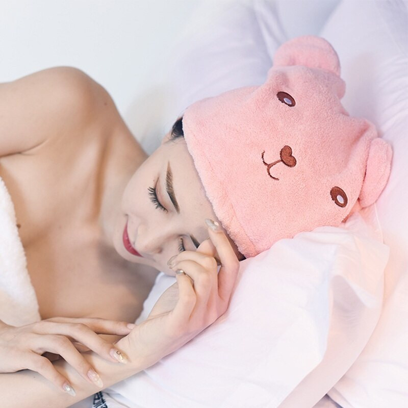 Cartoon dušo kepuraitė Plaukų džiovintuvas Medvilninis dangtelis turbanas plaukams džiovinti miegui Rankšluosčiai vonios ir saunos SPA (2 vnt.)