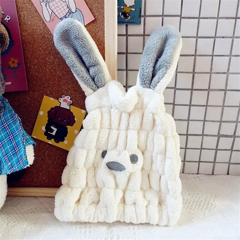 Rózsaszín kék zöld aranyos rajzfilm nyúl mikroszálas hajtörlő pakolás nőknek gyorsan száradó haj turbán vastag fürdősapka női lányoknak