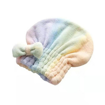 Мека удебелена микрофибърна шапка за коса Rainbow Чудотворна бързосъхнеща сладка кърпа с панделка Обвивка за коса за баня Тюрбан Водопоглъщане