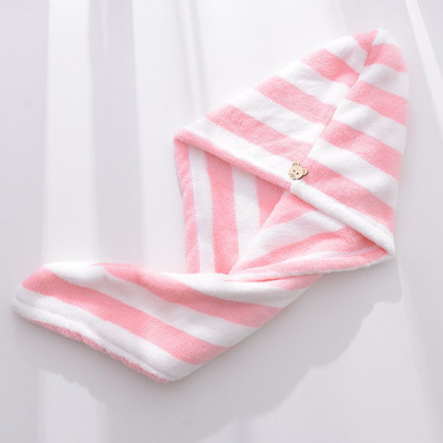 Prosop de păr cu dungi din microfibră, puternic absorbant de apă, șapcă de păr cu uscare rapidă, pălărie de baie, pentru doamne, femei, fete