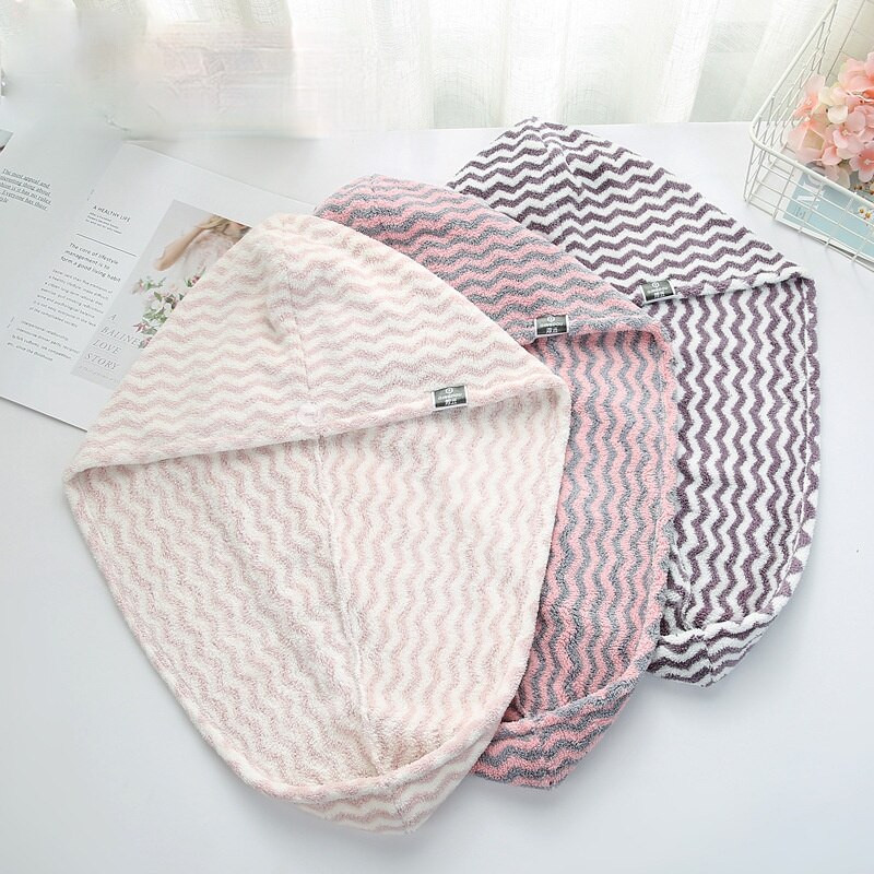 Prosop de păr cu dungi din microfibră, puternic absorbant de apă, șapcă de păr cu uscare rapidă, pălărie de baie, pentru doamne, femei, fete