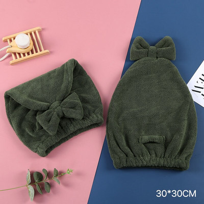 1 buc șapcă de păr uscat, absorbantă puternică, cu lână de coral, turbane pentru femei, cu fundă, de culoare pură, șapcă de păr moale, articole de baie