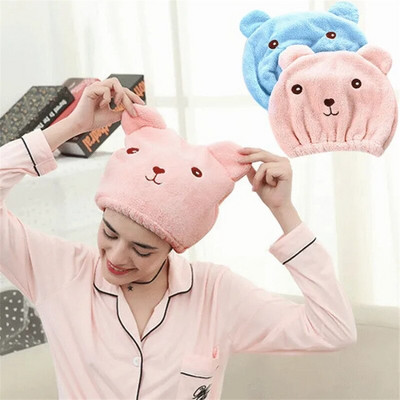 Cute Bear Hair Cap Soft Pink Blue Thicken Microfiber Miraculous Quick Dry Πετσέτες Απορρόφησης Μπάνιο Σάουνα Spa Hair Turban γυναικών