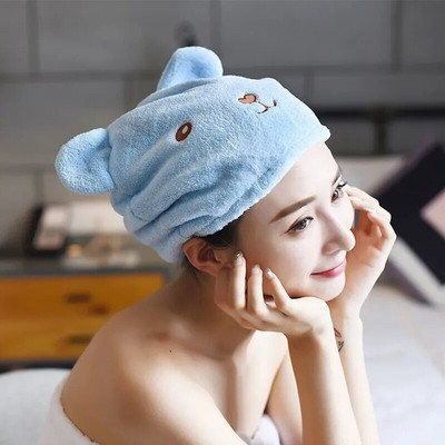 Capac de păr cu urs drăguț, roz moale, albastru, microfibră îngroșată, prosoape miraculoase cu uscare rapidă, absorbție, baie, saună, spa, turban de păr femei