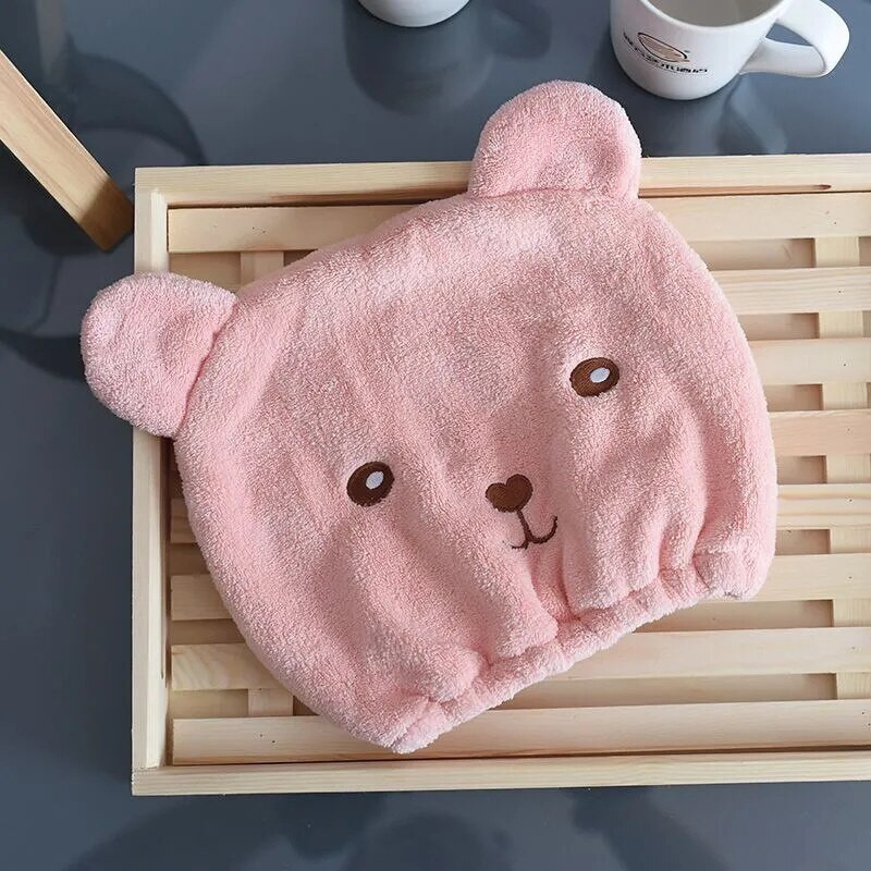 Capac de păr cu urs drăguț, roz moale, albastru, microfibră îngroșată, prosoape miraculoase cu uscare rapidă, absorbție, baie, saună, spa, turban de păr femei