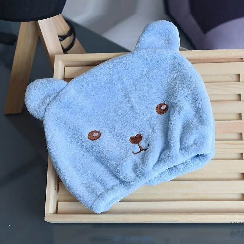 Capac de păr cu urs drăguț, roz moale, albastru, microfibră îngroșată, prosoape miraculoase cu uscare rapidă, absorbție, baie, saună, spa, turban de păr femei