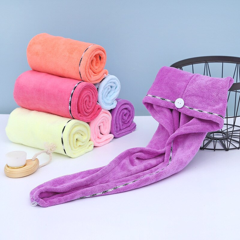 Coral alb, catifea, păr uscat, prosop de baie, microfibră, cu uscare rapidă, turban, super absorbant, pentru șapcă de păr pentru femei, cu buton, îngroșare.