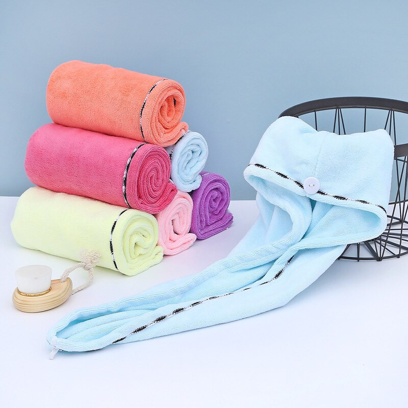 Coral alb, catifea, păr uscat, prosop de baie, microfibră, cu uscare rapidă, turban, super absorbant, pentru șapcă de păr pentru femei, cu buton, îngroșare.