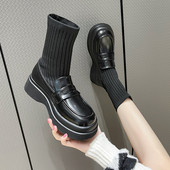 Öko bőrből készült modern női zoknis csizma 5 cm magas talppal