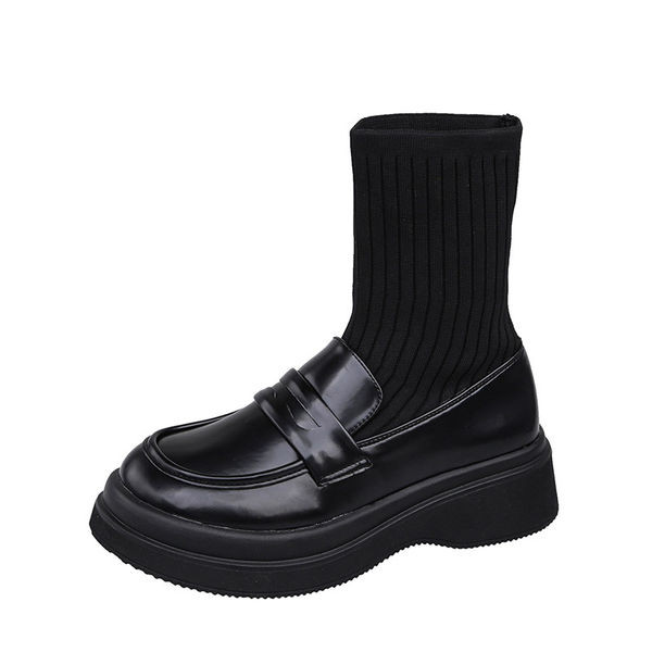 Öko bőrből készült modern női zoknis csizma 5 cm magas talppal