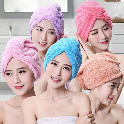 Coral Velvet Dry Hair Πετσέτα μπάνιου Μικροΐνες Quick Drying Turban Super Absorbent Γυναικεία Καπέλα Μαλλιών Περιτύλιγμα με κουμπί Πύκνω