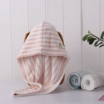 Női sapka törölköző mikroszálas geometrikus csíkos szárító haj nedvszívó, gyorsan száradó fürdőszobai felnőtt zuhany sapka becsomagolt törölköző 25x65cm