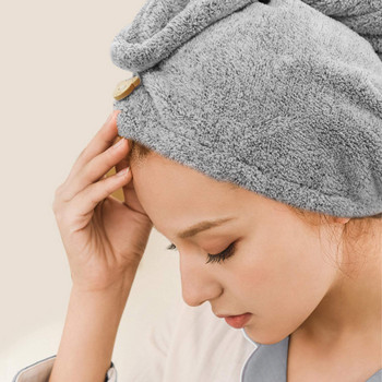 Кърпи за сушене на коса Ултра абсорбираща бързосъхнеща шапка за коса с усукване на копчета Бамбукови влакна Бърз сешоар за дълга коса Мека гъста