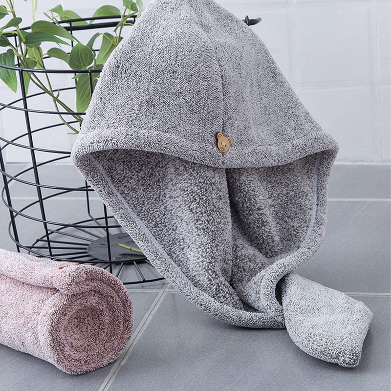 Plaukų džiovinimo rankšluosčiai Itin sugerianti greitai džiūstanti plaukų kepurė su mygtuku Twist Bamboo Fiber Greitas plaukų džiovintuvas ilgiems plaukams Minkštas Storas