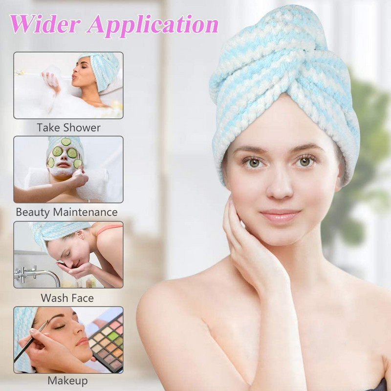 Prosop de păr din microfibră, prosop de uscare a părului cu turban, lână de coral moale, super absorbantă, anti încrețire, pentru baie
