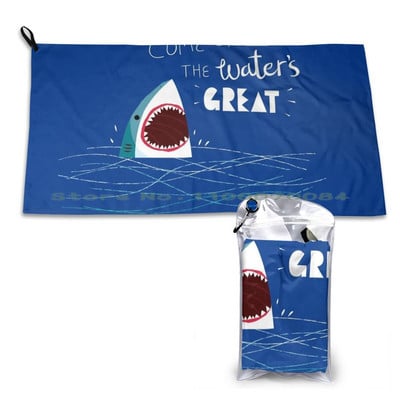 Υπέροχες συμβουλές Shark Quick Dry Towel Gym Sports Bath Portable Shark Funny Sea Typography Jaws Cute Character Waves Ocean Great