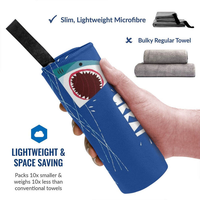 Страхотен съвет Акула Бързосъхнеща кърпа Фитнес зала Спортна баня Преносима акула Забавна морска типография Челюсти Сладък персонаж Вълни Океан Страхотно