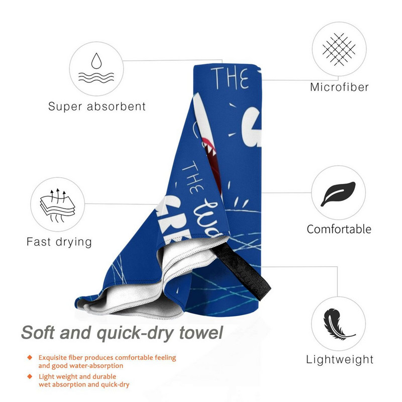 Страхотен съвет Акула Бързосъхнеща кърпа Фитнес зала Спортна баня Преносима акула Забавна морска типография Челюсти Сладък персонаж Вълни Океан Страхотно