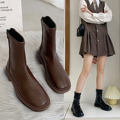 Cizme casual dama din piele ecologica si fermoar