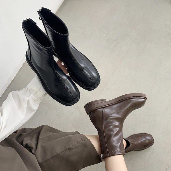 Cizme casual dama din piele ecologica si fermoar