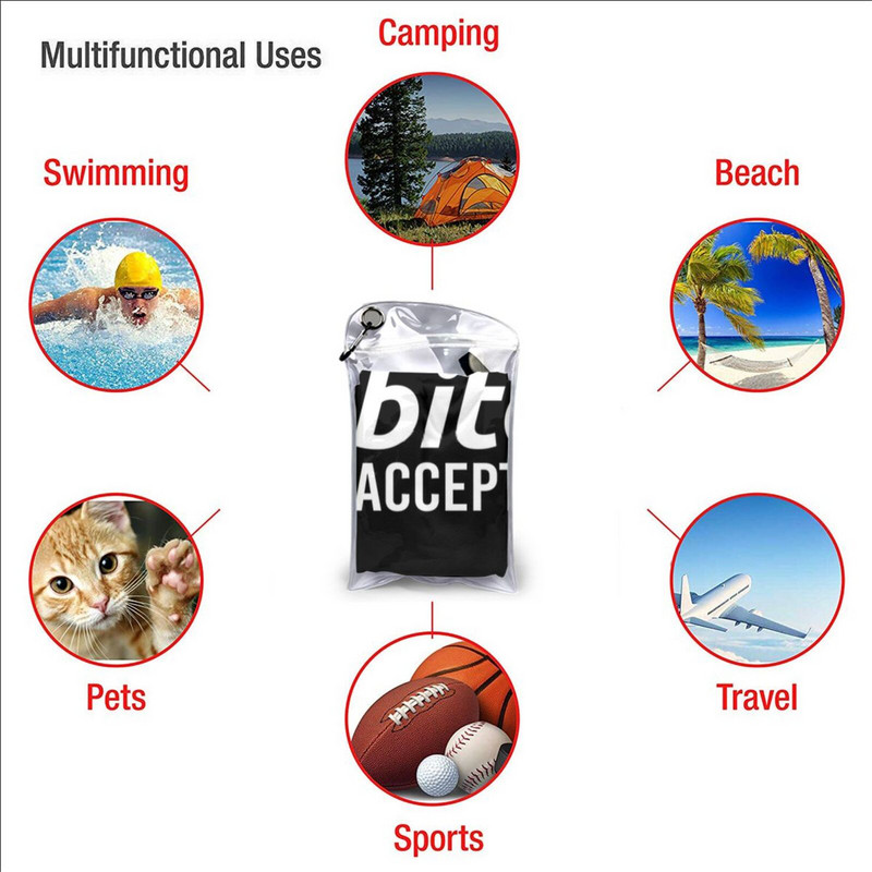 Bitcoin (Btc) itt elfogadva Kriptovaluta Gyorsszáraz Törölköző Tornaterem Sportfürdő Hordozható Crpyto Shiba Army Blockchain Forever Love