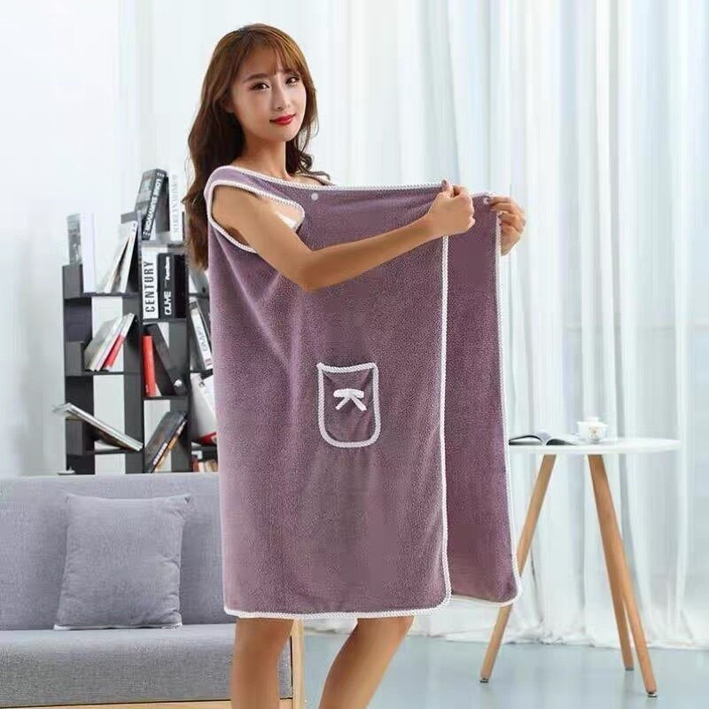 Fusta din catifea coral, 1 bucă, poate purta prosop de baie, stil cu fundă de buzunar, bricolaj, pentru adulți, pentru femei, pentru a preveni pierderea luminii. Închidere cu snap