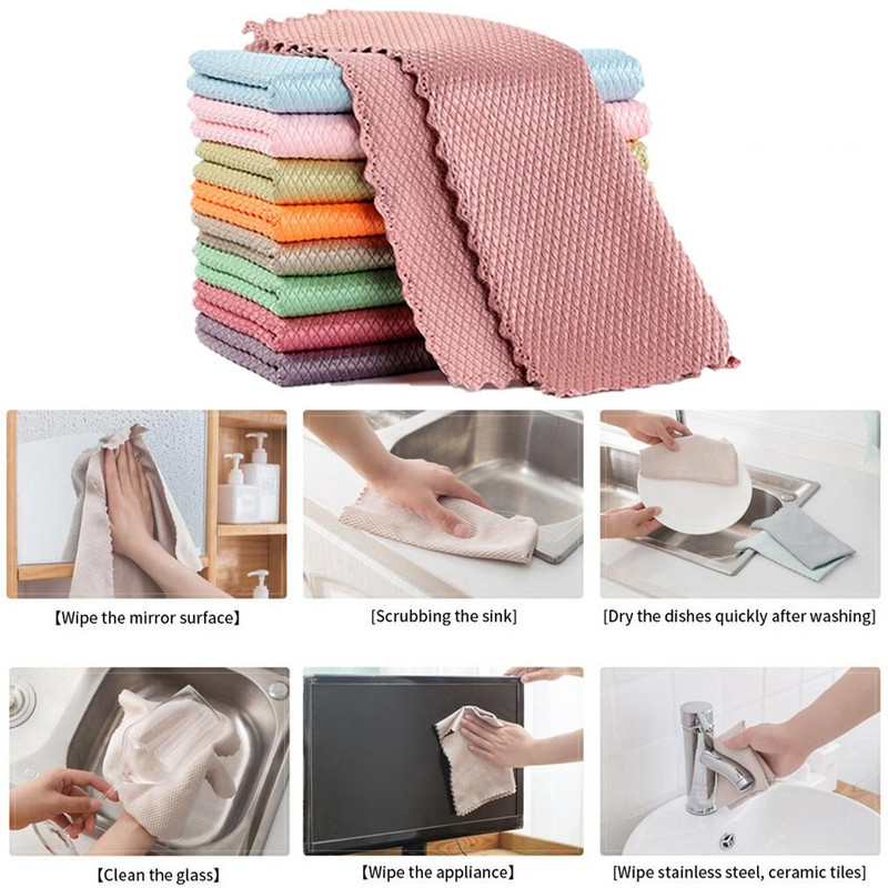 Hatékony mikroszálas halmérleg törlőkendő Zsírtalanító törlőrongy Szuper nedvszívó mosogató edény konyhai tisztítókendő